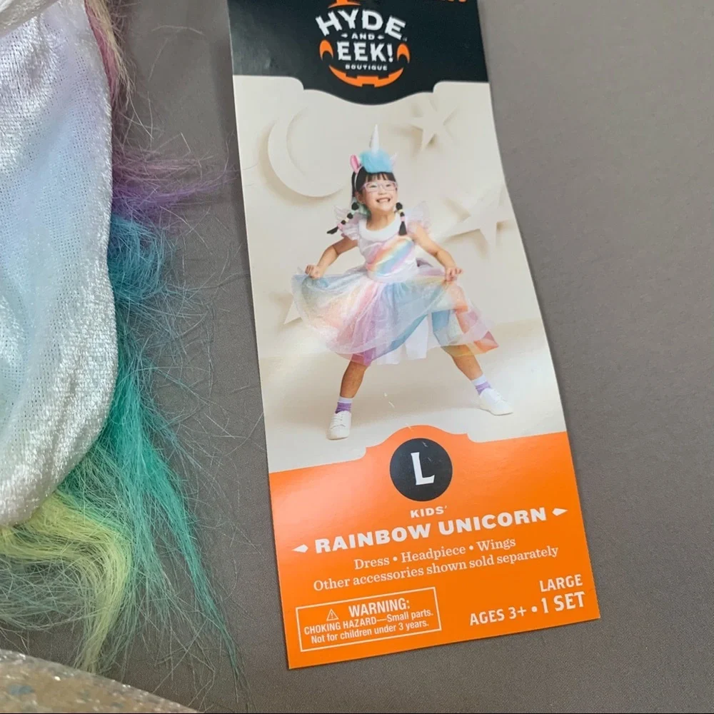Girls RAINBOW UNICORN PEGASUS dress costume, girls L 10-12.